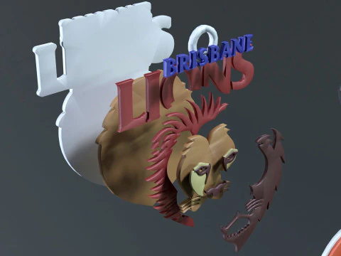 AFL Brisbane Lions keychain badge printable and renderable 3D Print Model
