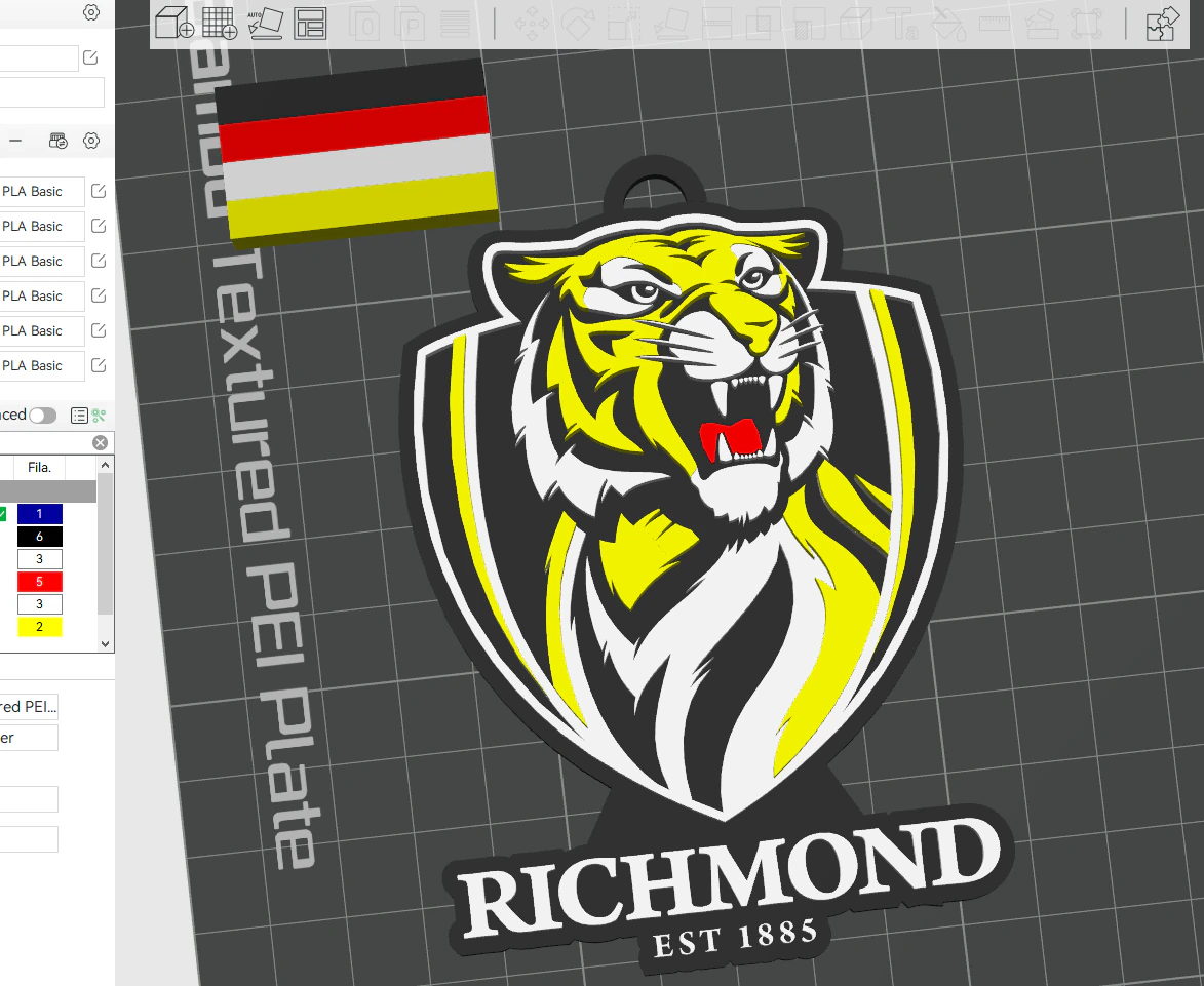 AFL Richmond Tigers keychain badge printable and renderable 3D Print Model .c4d .max .obj .3ds .fbx .stl .blend 