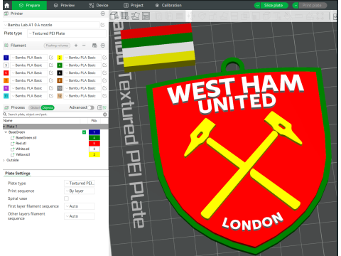 Premier League West Ham United United keychain badge printable and renderable Modelo de Impressão 3D