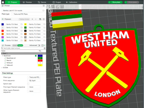 프리미어리그 웨스트햄 유나이티드 유나이티드 키체인 배지 인쇄 및 렌더링 가능 3D 프린트 모델