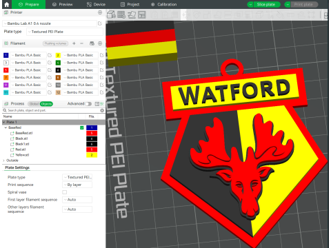 Premier League West Watford keychain badge printable and renderable Modelo de Impressão 3D