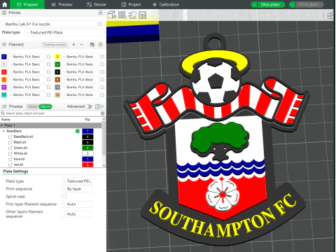 Premier League Southampton 키체인 배지 인쇄 및 렌더링 가능 3D 프린트 모델