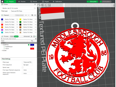 Premier League Middlesbrough keychain badge printable and renderable Model Cetak 3D