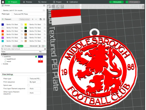프리미어 리그 미들즈브러 키체인 배지 인쇄 및 렌더링 가능 3D 프린트 모델