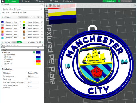 Premier League Manchester City keychain badge printable and renderable Modèles 3D en vedette