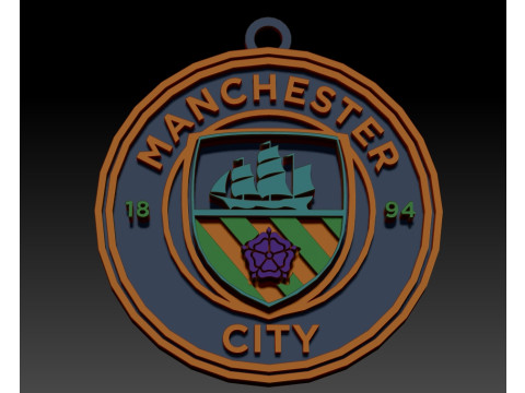 Premier League Manchester City keychain badge printable and renderable 3D प्रिंट मॉडल