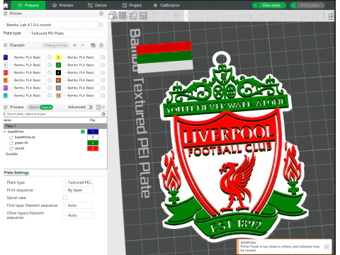 프리미어 리그 리버풀 키체인 배지 인쇄 및 렌더링 가능 3D 프린트 모델