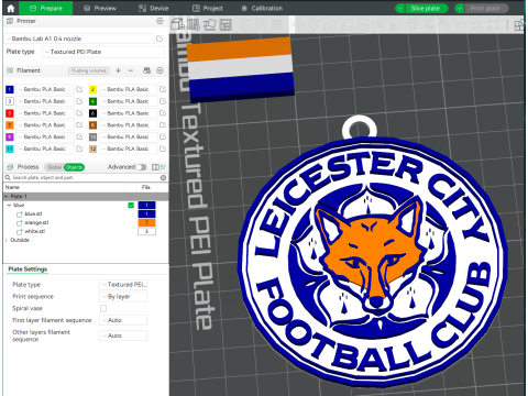 Premier League Leicester City keychain badge printable and renderable 3Dプリントモデル