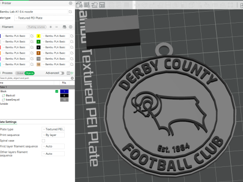 Premier League Derby County FC keychain badge printable and renderable 3D Print Model