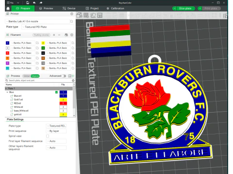 프리미어리그 블랙번 로버스 키체인 배지 인쇄 및 렌더링 가능 3D 프린트 모델