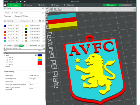 Premier League Aston Villa keychain badge printable and renderable Modello di stampa 3D