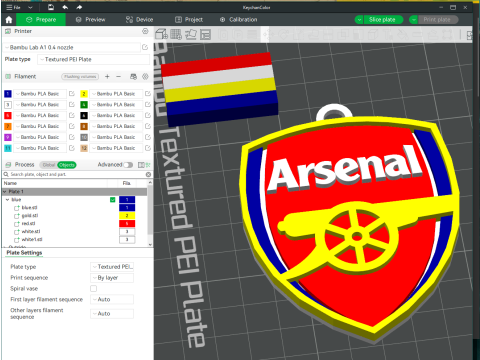 Premier League Arsenal keychain badge printable and renderable Modello di stampa 3D
