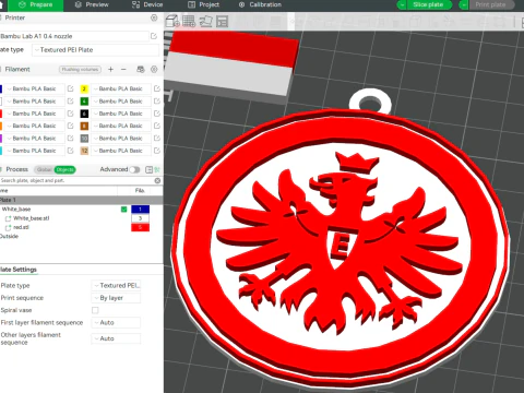 Scudo portachiavi Bundesliga Eintracht Francoforte Modello di stampa 3D