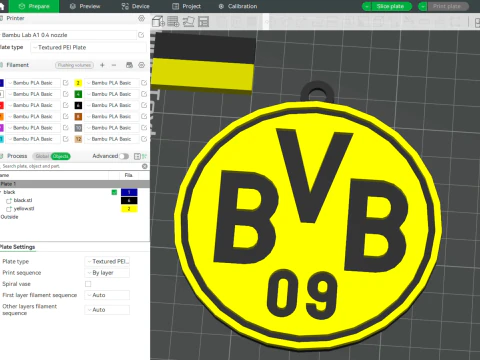 Escudo de distintivo de chaveiro da Bundesliga Borussia Dortmund Modelo de Impressão 3D