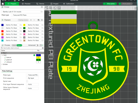 CSL Zhejiang FC Keychain Shield color printable 3D Print Model