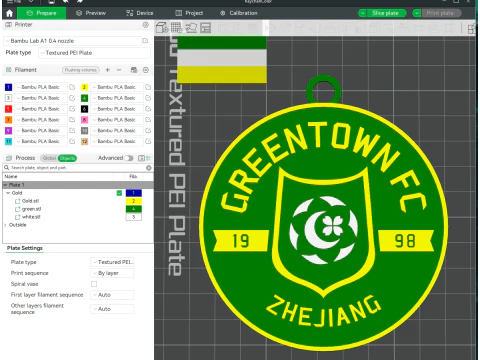 Warna Perisai Gantungan Kunci CSL Zhejiang FC dapat dicetak Model Cetak 3D