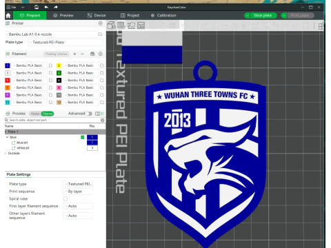 Perisai Gantungan Kunci Tiga Kota CSL Wuhan dapat dicetak berwarna Model Cetak 3D