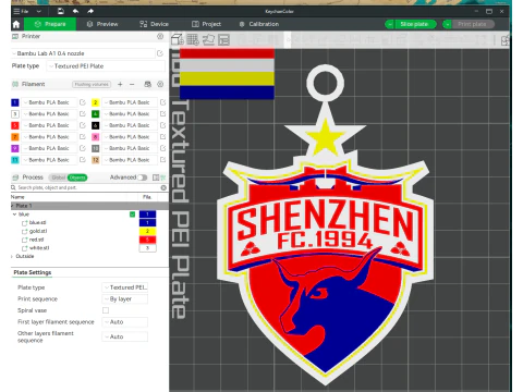 Warna Perisai Gantungan Kunci CSL Shenzhen fc dapat dicetak Model Cetak 3D