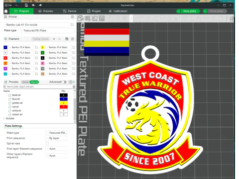 Warna Perisai Gantungan Kunci Pantai Barat CSL Qingdao dapat dicetak Model Cetak 3D
