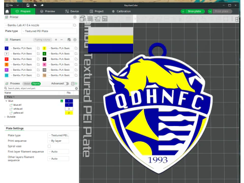 CSL Qingdao Hainiu Gantungan Kunci Perisai warna dapat dicetak Model Cetak 3D