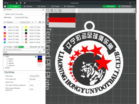 CSL Liaoning Whowin FC Gantungan Kunci Perisai berwarna dapat dicetak Model Cetak 3D