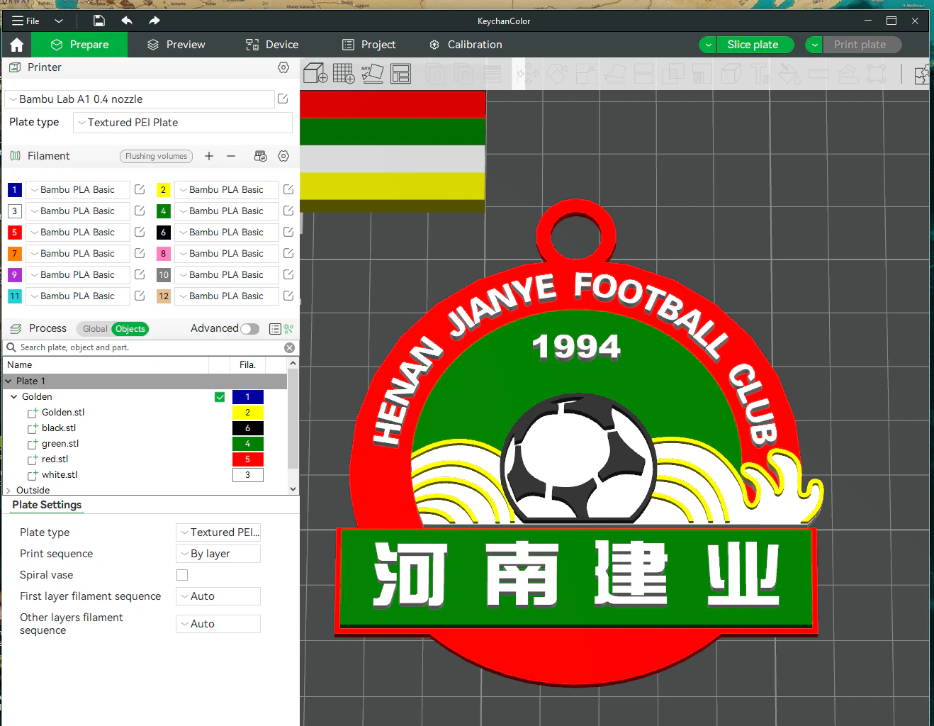 CSL Henan Jianye FC Chaveiro Escudo colorido para impress&atilde;o Modelo de Impressão 3D .c4d .max .obj .3ds .fbx .stl .blend 