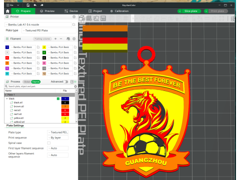 CSL Guangzhou Evergrande FC Keychain Shield color printable 3D Print Model