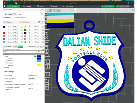 CSL Dalian Pro Aerbin FC Keychain Shield color printable 3D Print Model