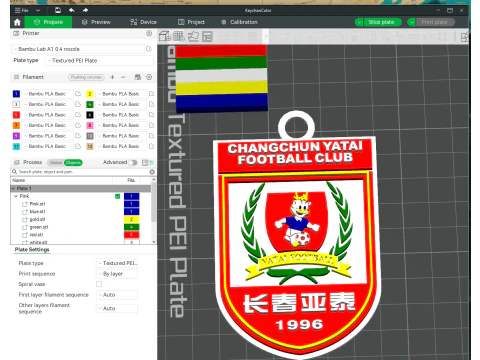 CSL Changchun Yatai Gantungan Kunci Perisai warna dapat dicetak Model Cetak 3D