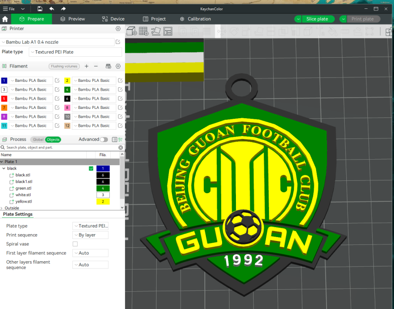 CSL Beijing Guoan FC Keychain Shield color printable Modello di stampa 3D .c4d .max .obj .3ds .fbx .stl .blend
