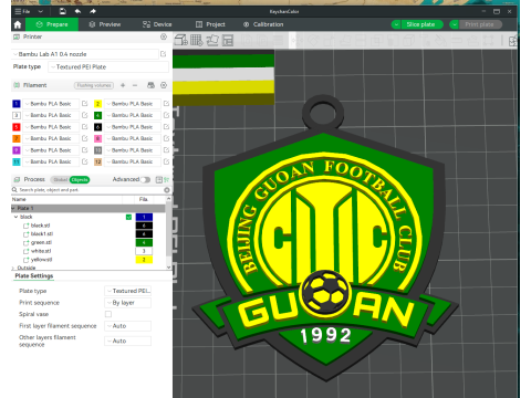 CSL Beijing Guoan FC Keychain Shield color printable 3D Print Model