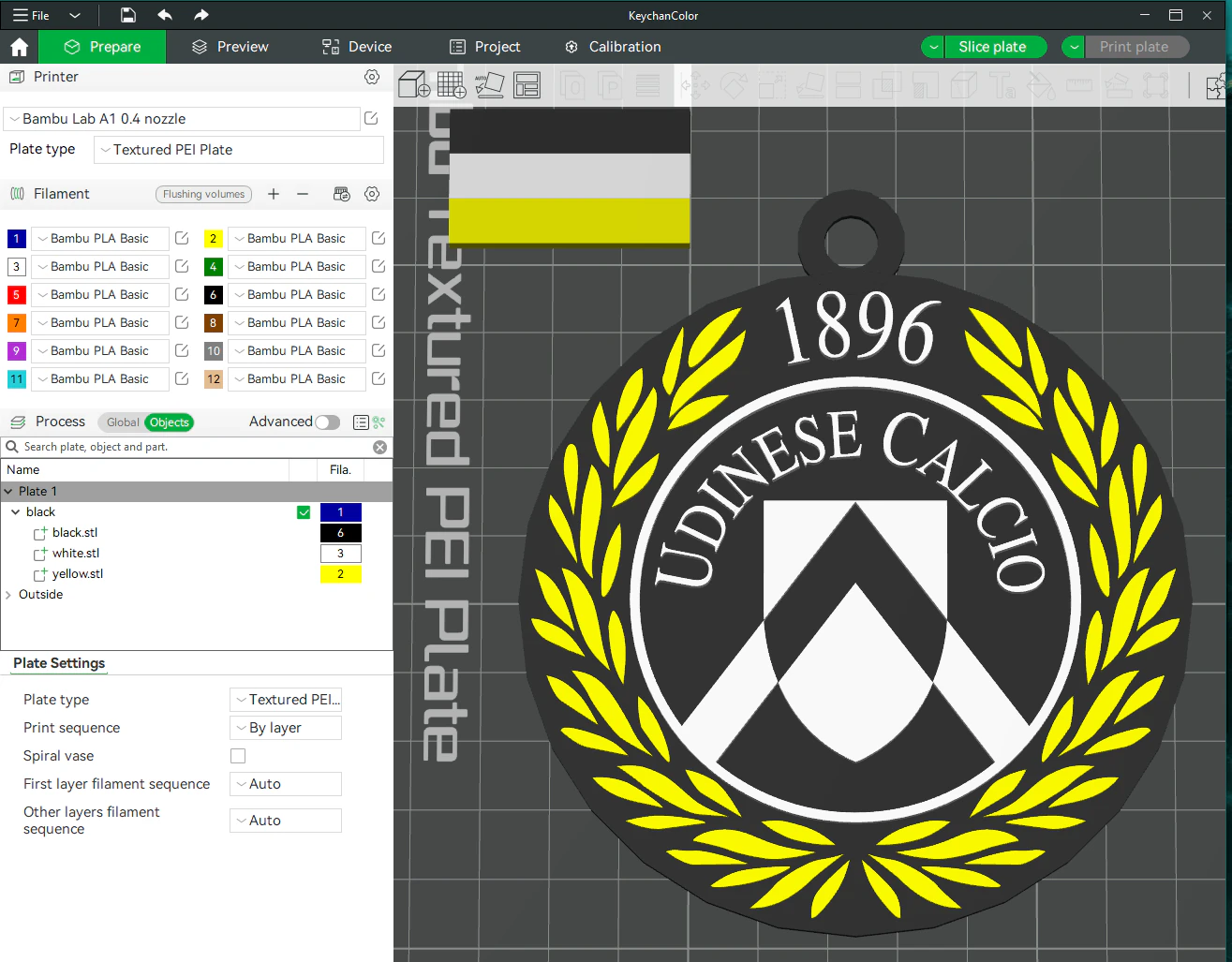 Italy Serie A Udinese Keychain shield color printable and renderable 3D Print Model .c4d .max .obj .3ds .fbx .stl .blend 