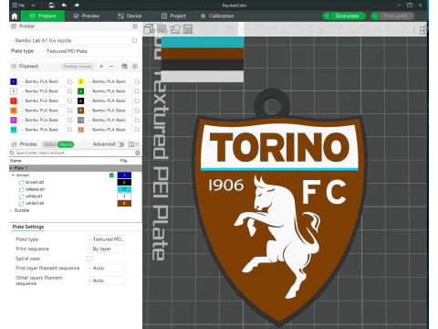 Italia Serie A Torino Llavero escudo color imprimible y renderizable Modelo de impresión 3D