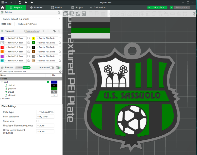 Italy Serie A Sassuolo Keychain shield color printable and renderable Modello di stampa 3D .c4d .max .obj .3ds .fbx .stl .blend 