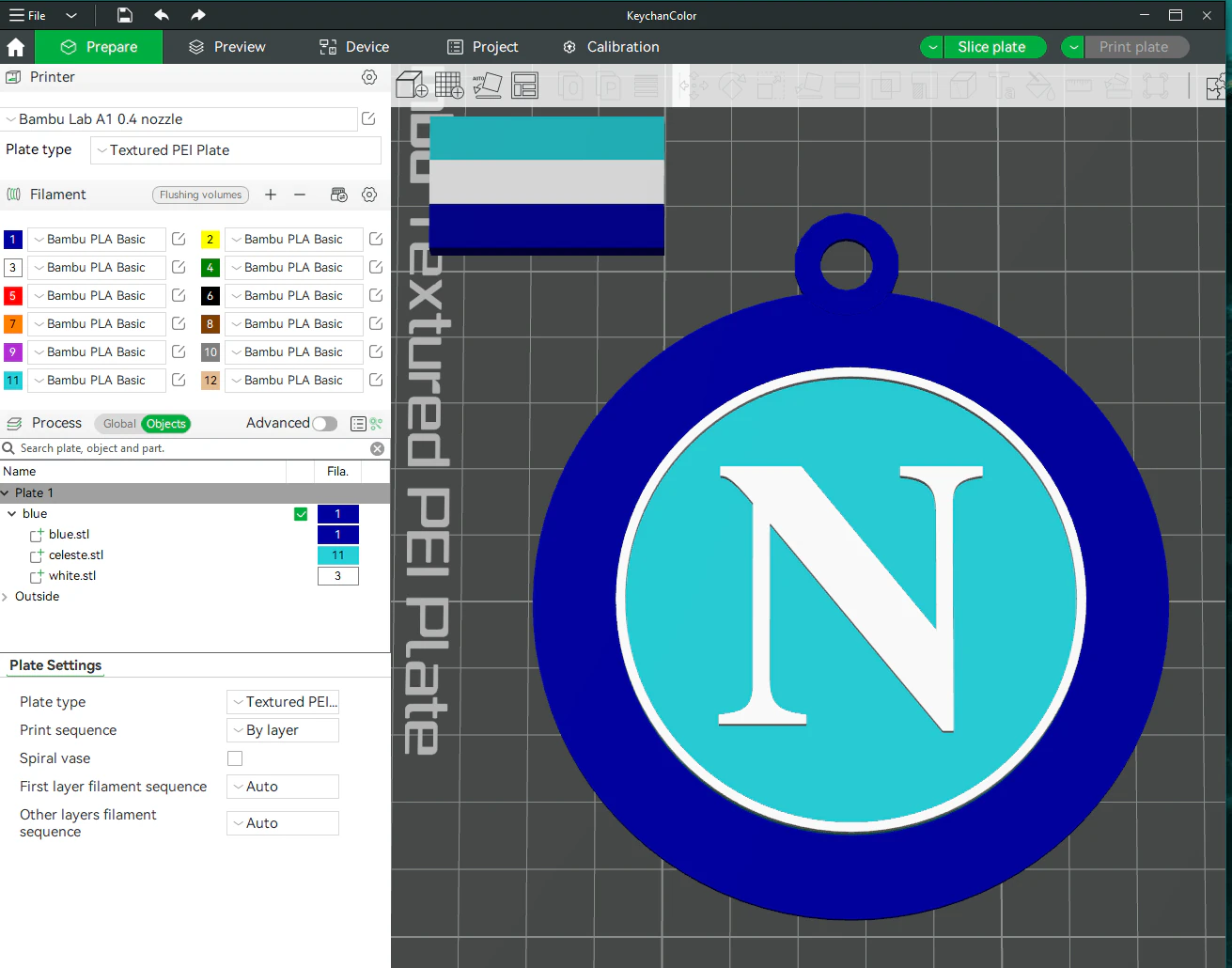 Italy Serie A Napoli Keychain shield color printable and renderable 3D Print Model .c4d .max .obj .3ds .fbx .stl .blend 
