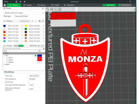 Italy Serie A Monza Keychain shield color printable and renderable 3D Print Model