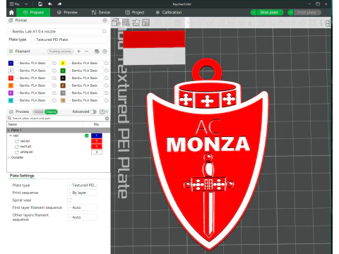 Italia Serie A Monza Llavero escudo color imprimible y renderizable Modelo de impresión 3D