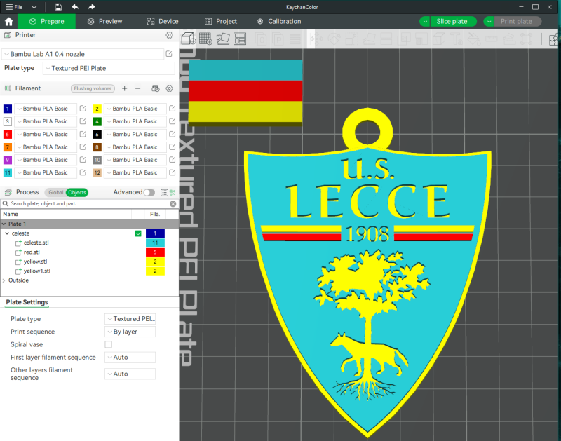 Italy Serie A Lecce Keychain shield color printable and renderable 3D Принт Модель .c4d .max .obj .3ds .fbx .stl .blend