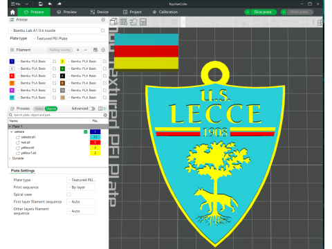 Italy Serie A Lecce Keychain shield color printable and renderable 3D Print Model