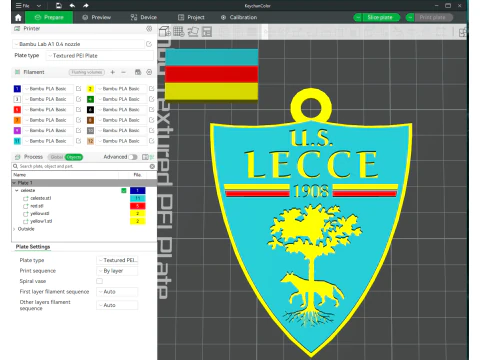 Italia Serie A Lecce Llavero escudo color imprimible y renderizable Modelo de impresión 3D