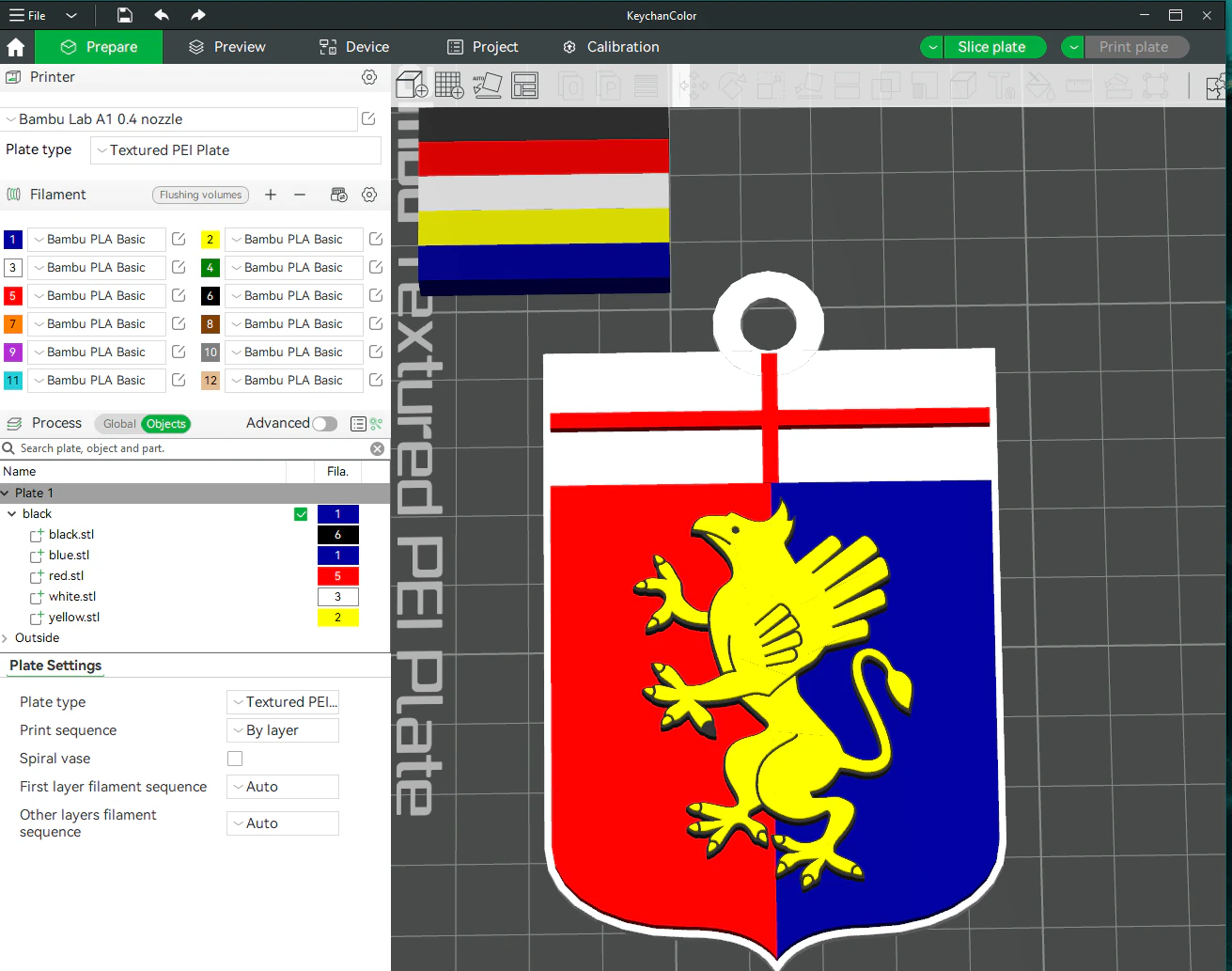 Italy Serie A Genoa Keychain shield color printable and renderable 3D Print Model .c4d .max .obj .3ds .fbx .stl .blend 
