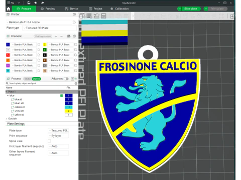 Italia Serie A Frosinone Llavero escudo color imprimible y renderizable Modelo de impresión 3D