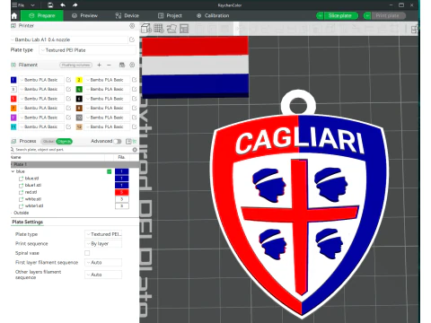 Italia Serie A Cagliari Llavero escudo color imprimible y renderizable Modelo de impresión 3D