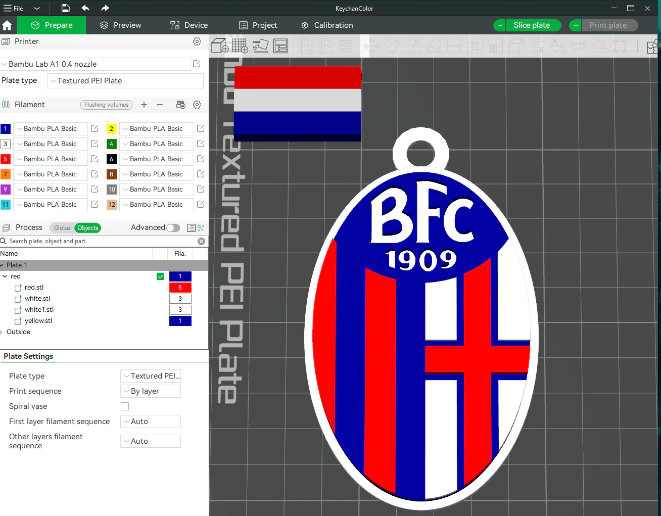 Italy Serie A Bologna Keychain shield color printable and renderable 3D Print Model .c4d .max .obj .3ds .fbx .stl .blend 