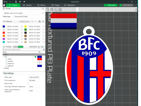 Italy Serie A Bologna Keychain shield color printable and renderable 3Dプリントモデル