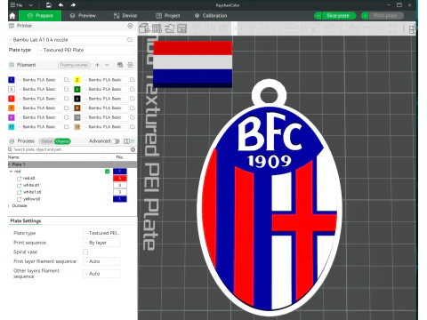 Italia Serie A Bolonia Llavero escudo color imprimible y renderizable Modelo de impresión 3D