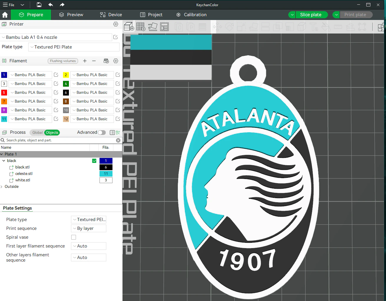 Italy Serie A Atalanta Keychain shield color printable and renderable 3D Print Model .c4d .max .obj .3ds .fbx .stl .blend 