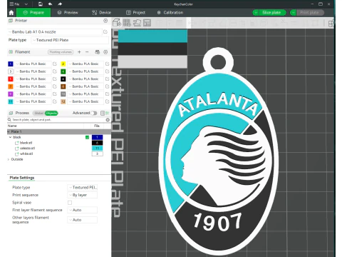 Italia Serie A Atalanta Llavero escudo color imprimible y renderizable Modelo de impresión 3D