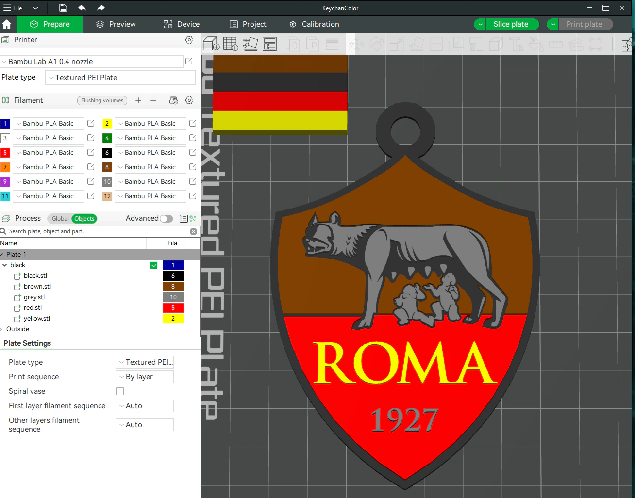 Italy Serie A AS Roma Keychain shield color printable and renderable 3D Print Model .c4d .max .obj .3ds .fbx .stl .blend 