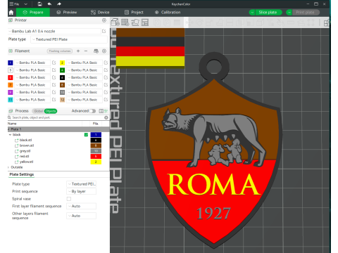 Italy Serie A AS Roma Keychain shield color printable and renderable Modello di stampa 3D